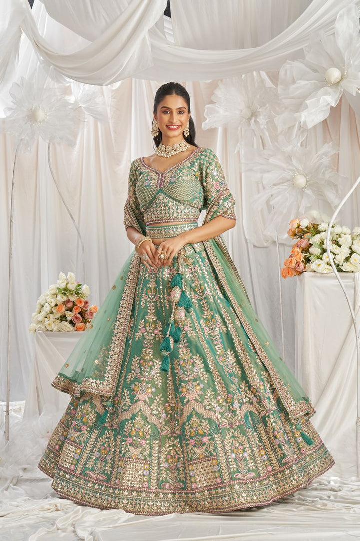 Sea Green Bridel net and Gotapatti & Moti embroidery Semi-Stitched Lehenga choli & Dupatta