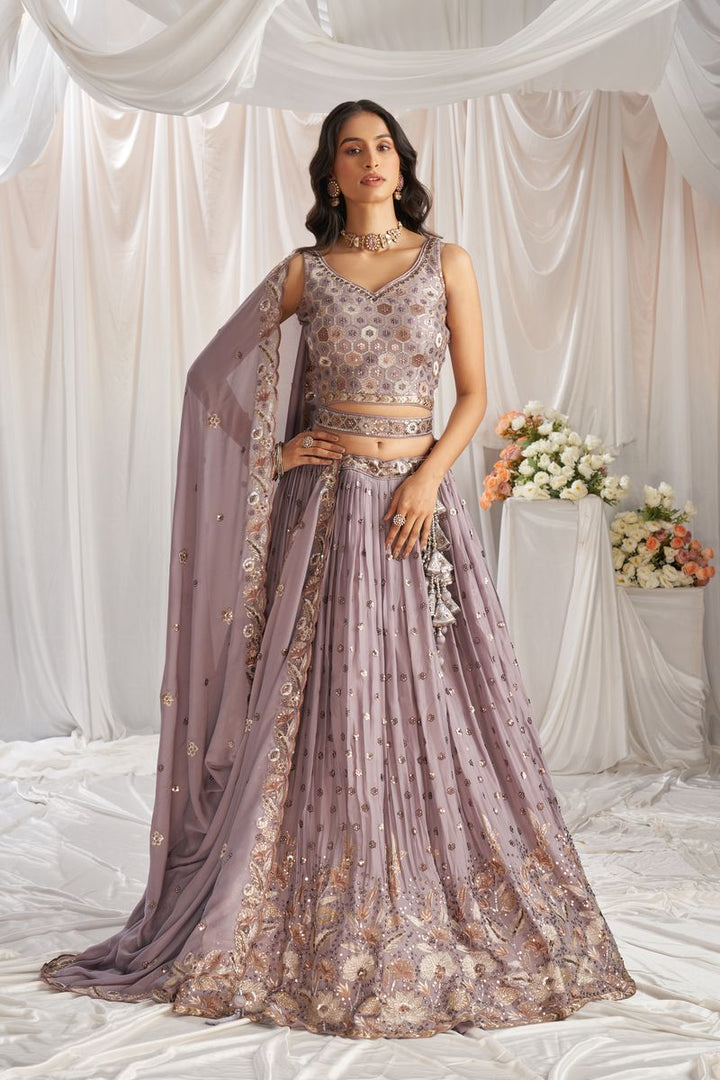 Mauve Georgette Sequin Embroidery Lehenga Choli with Dupatta 