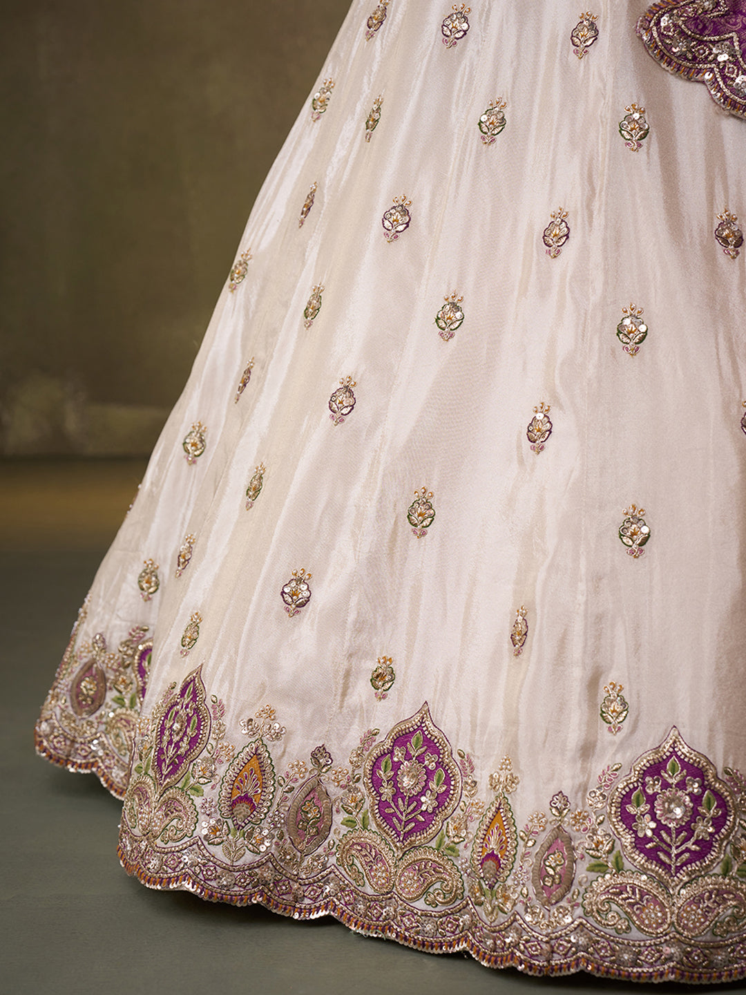 PURPLE - Tissue Fabric Sequins Thread & Embroidery Lehenga & Unstitched Blouse With Dupatta