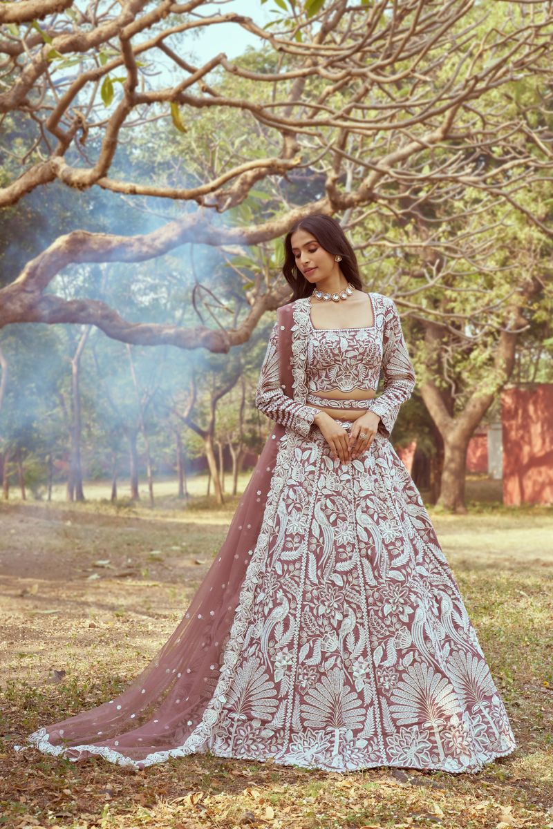 Rose Gold Pure Satin Sequins embroidery Semi-Stitched Lehenga choli & Dupatta