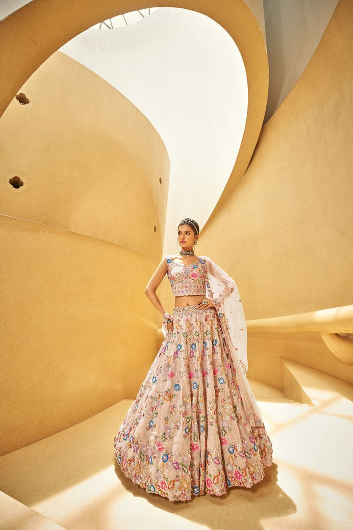 Rose gold Organza fabric Sequins work Semi-Stitched Lehenga choli & Dupatta