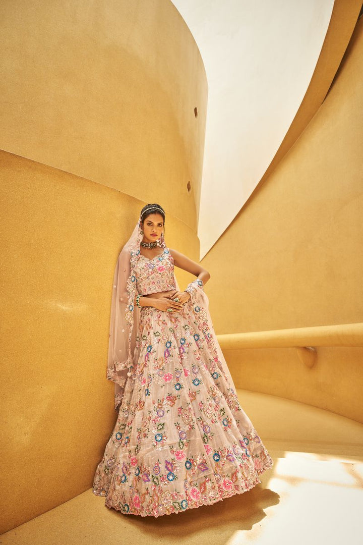 Rose gold Organza fabric Sequins work Semi-Stitched Lehenga choli & Dupatta