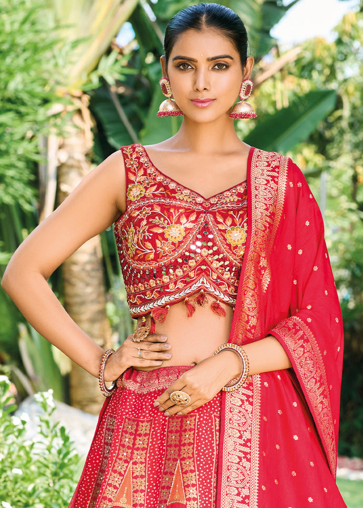 Shades Of Pink Ready to Wear Dola Silk Lehenga Choli with Hand work Embroidery & Khatli Work