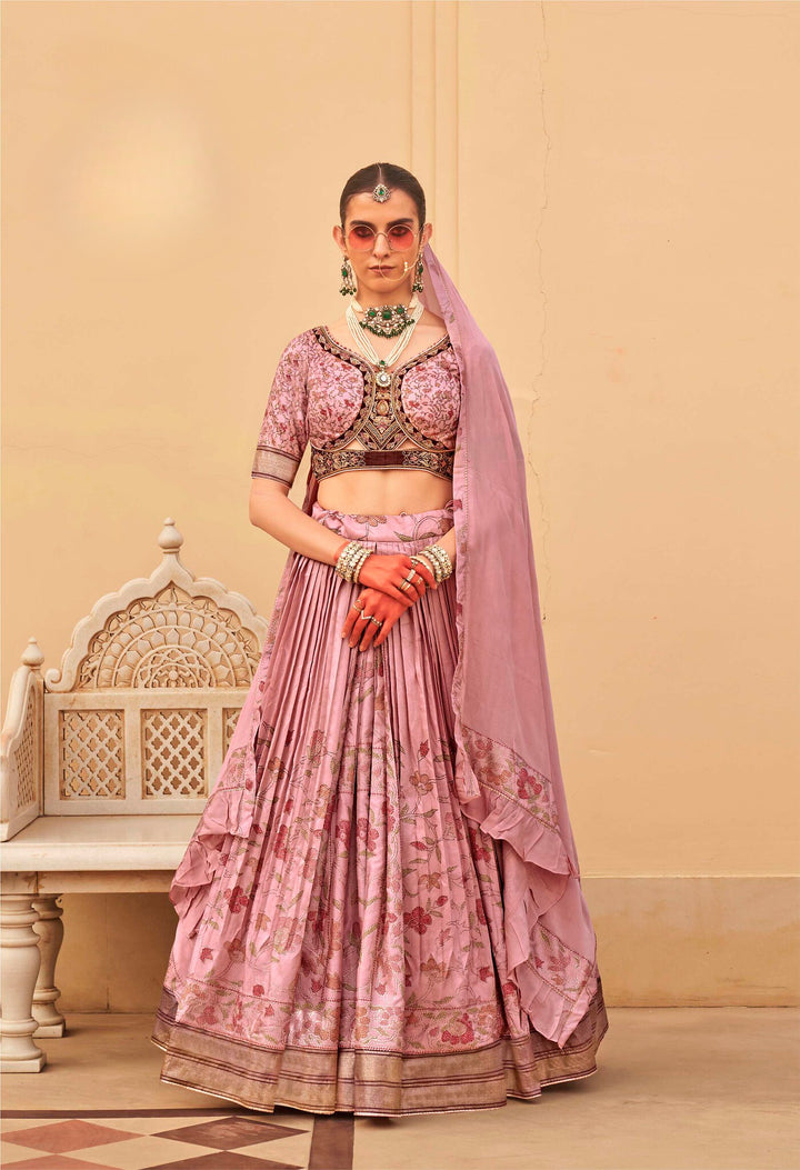 Peach Floral Printed Lehenga Set