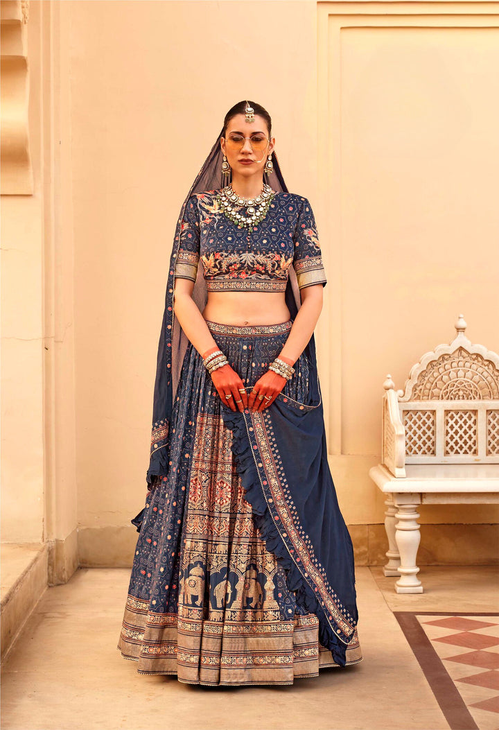 Blue Printed Lehenga Set