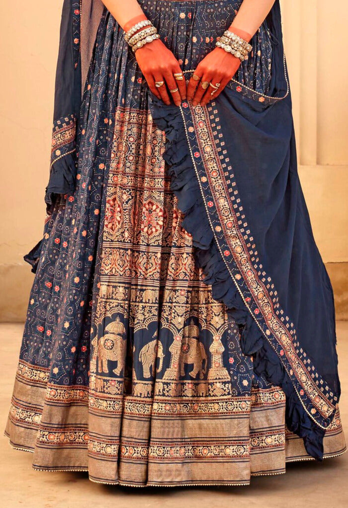 Blue Printed Lehenga Set