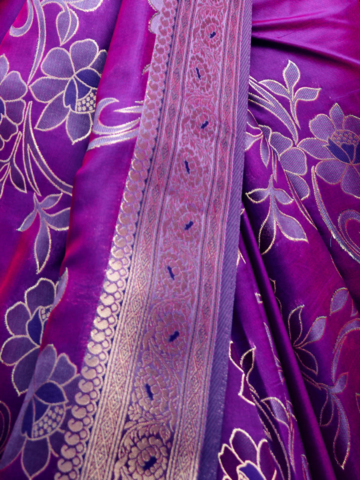 Qivii Purple Handloom Woven Satin Saree For Women