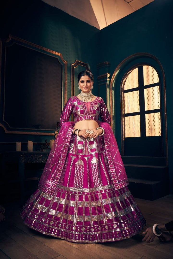 Pink Timo Silk Beautiful Rainbow shade Sequence Embroidery Work Lehenga