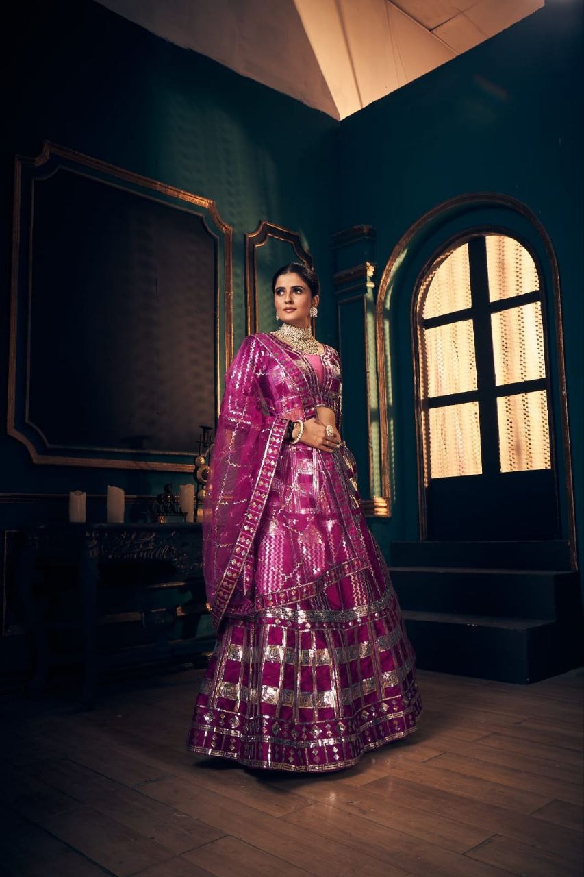 Pink Timo Silk Beautiful Rainbow shade Sequence Embroidery Work Lehenga