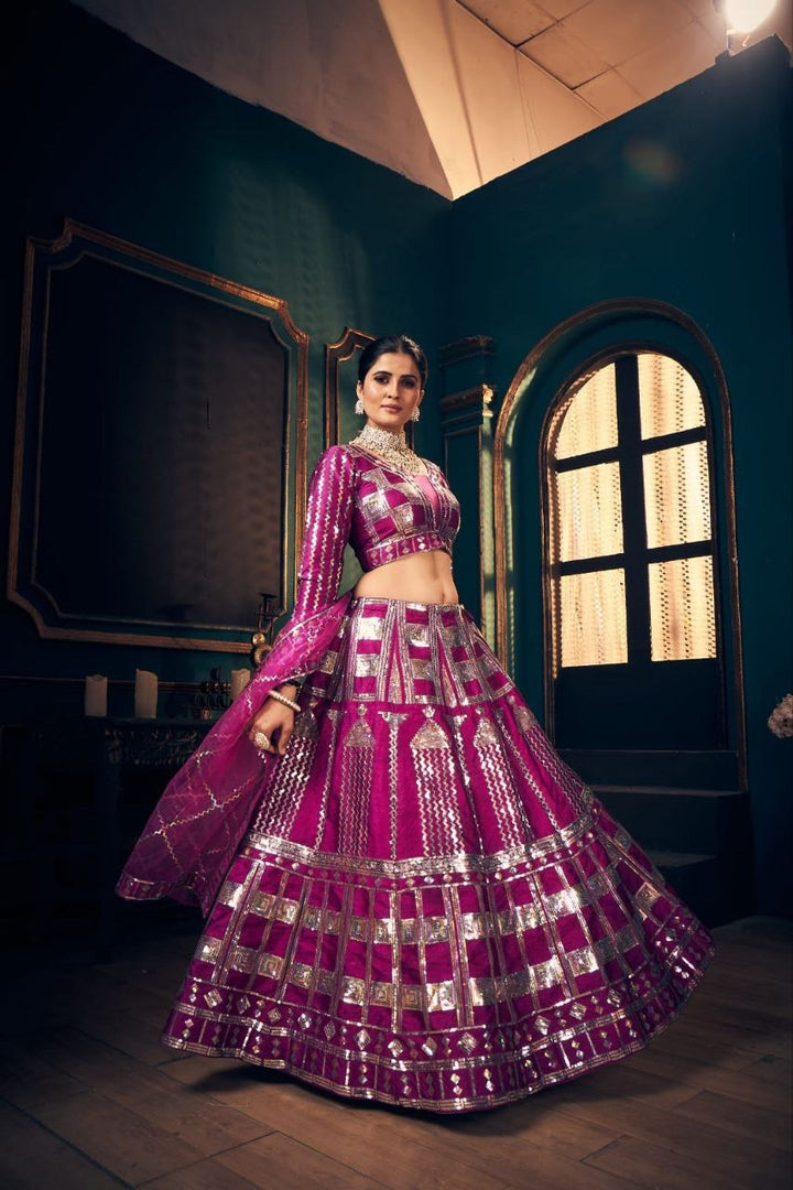 Pink Timo Silk Beautiful Rainbow shade Sequence Embroidery Work Lehenga