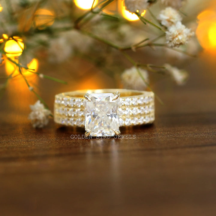 Radiant Cut Moissanite Yellow Gold Wedding Ring