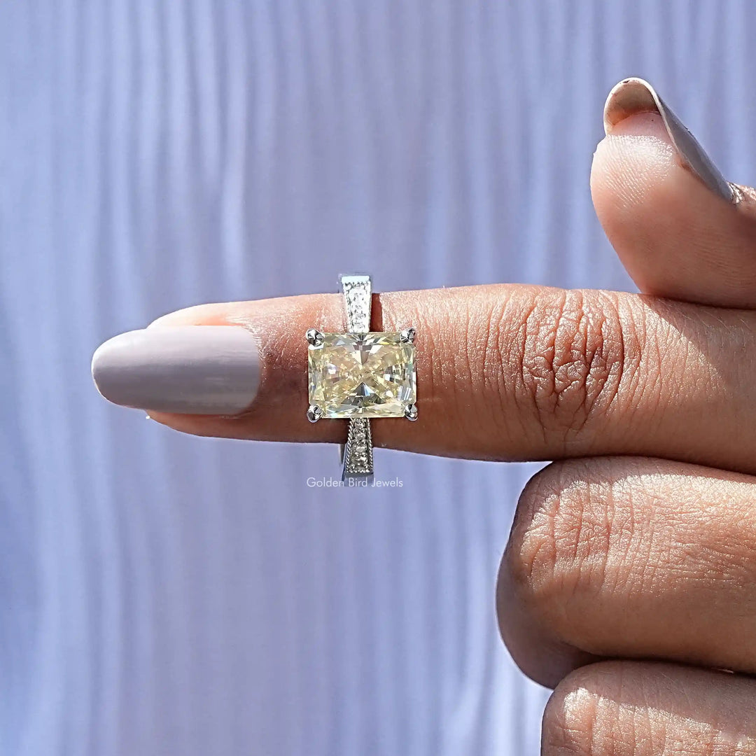 Radiant Cut Moissanite Accent Stone Ring