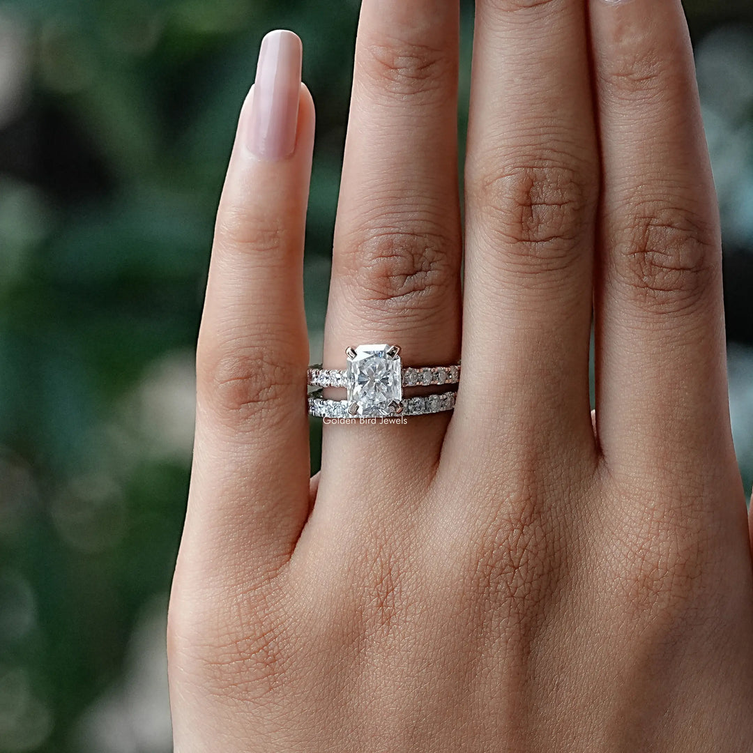 Radiant And Round Cut Moissanite Bridal Ring Set