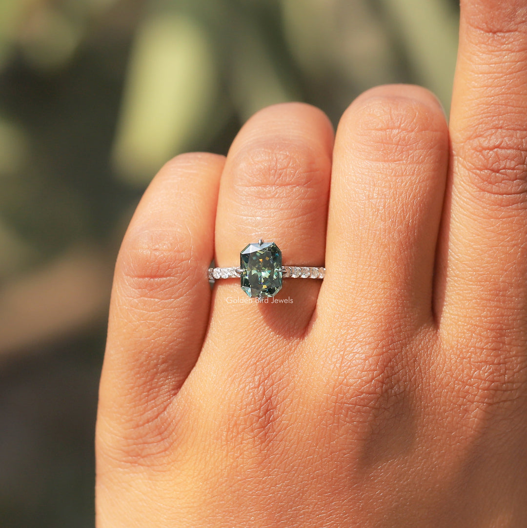 Radiant Cut Accent Stone Moissanite Ring