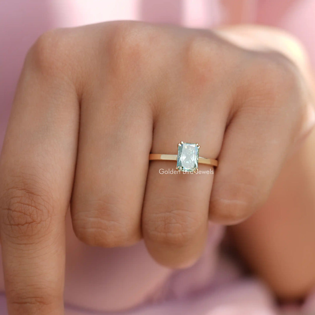 Radiant Cut Moissanite Solitaire Engagement Ring