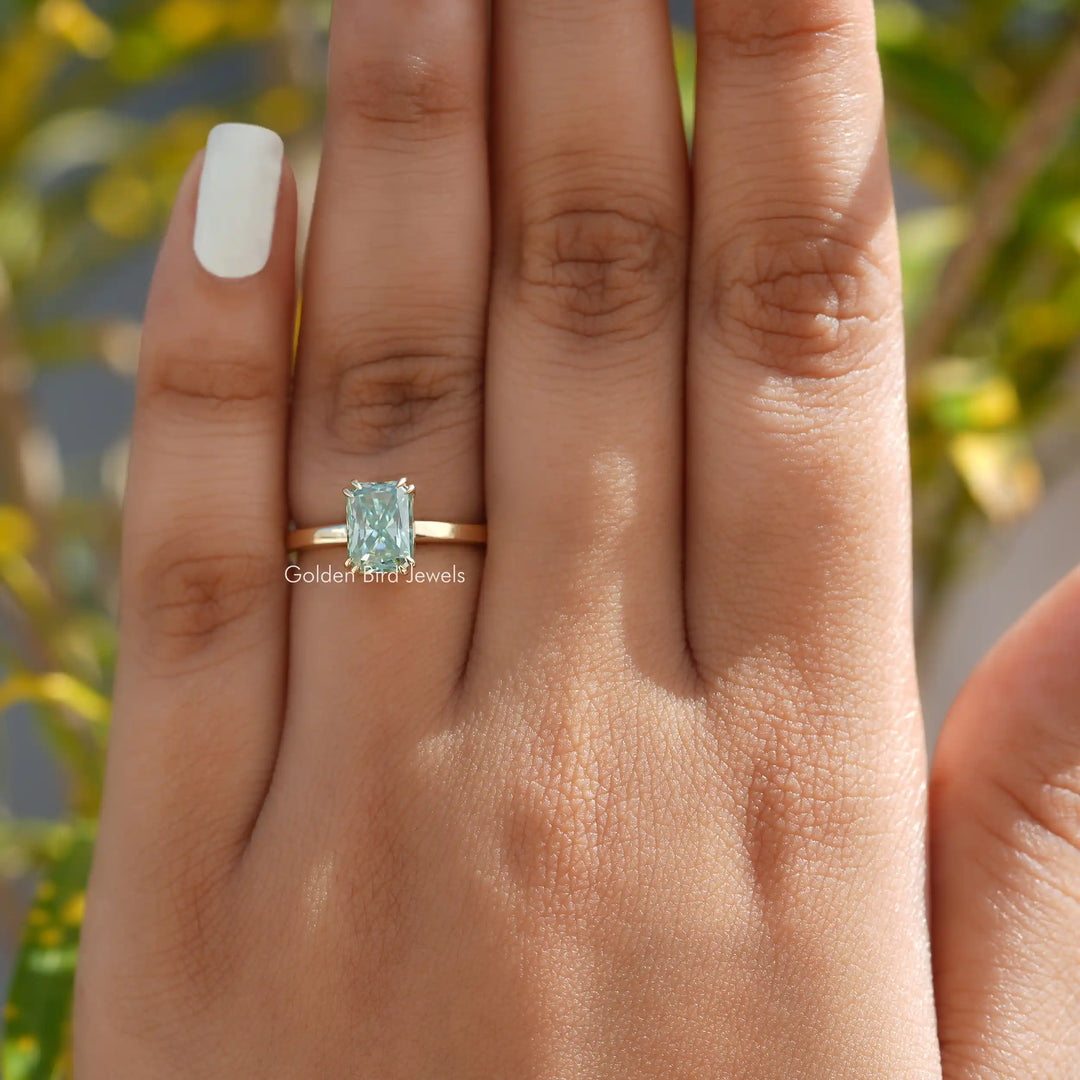 Radiant Cut Moissanite Solitaire Engagement Ring