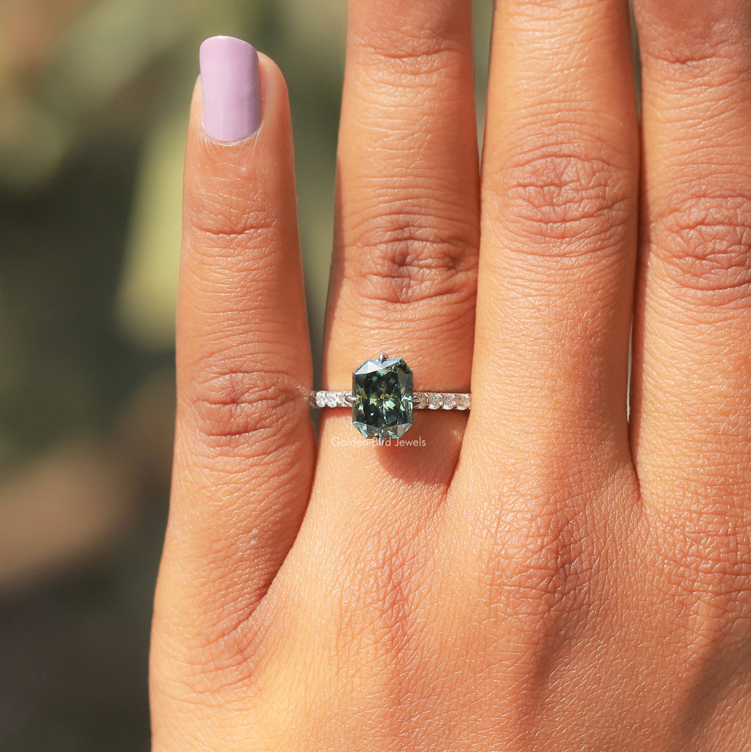 Radiant Cut Accent Stone Moissanite Ring