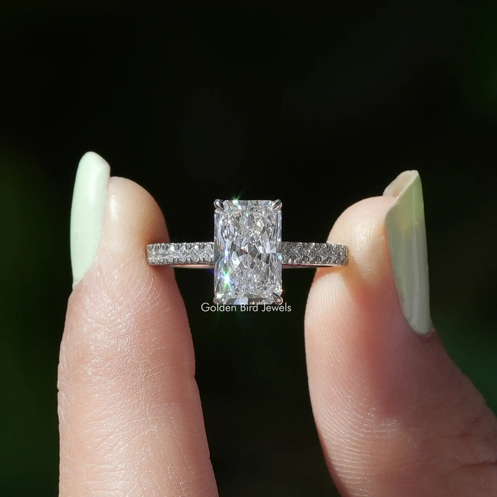 Radiant Cut Solitaire With Accent Diamond Ring