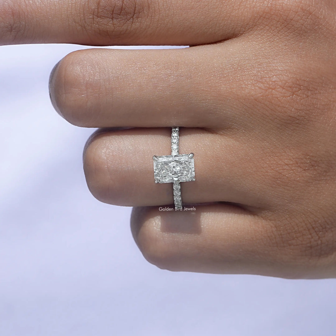 Radiant Diamond Solitaire Accent Ring In White Gold