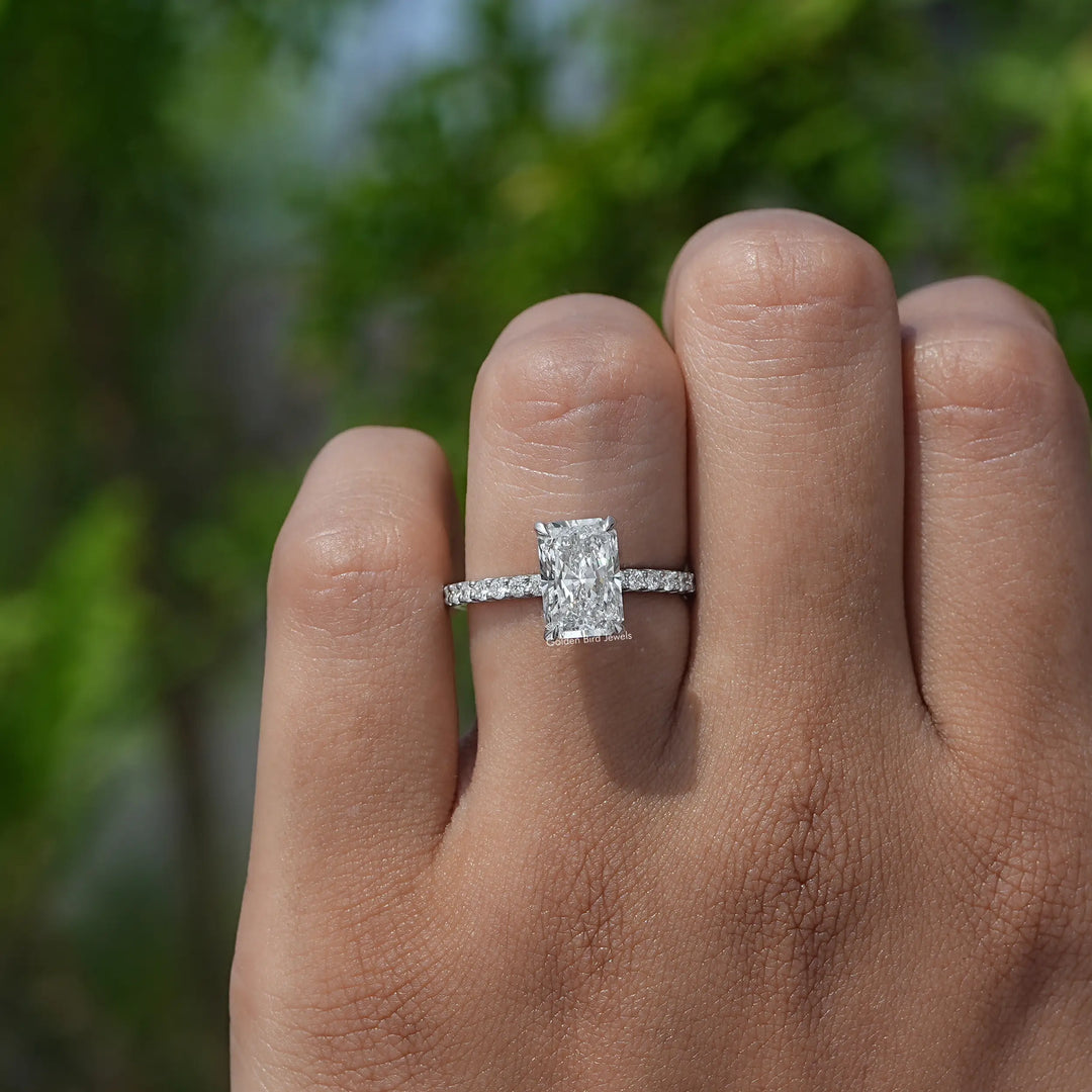 Radiant Diamond Solitaire Accent Ring In White Gold