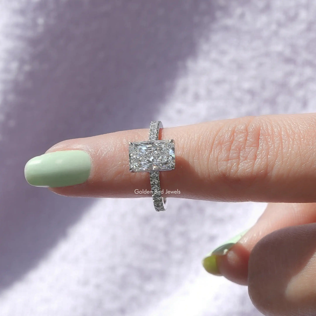 Radiant Cut Solitaire With Accent Diamond Ring