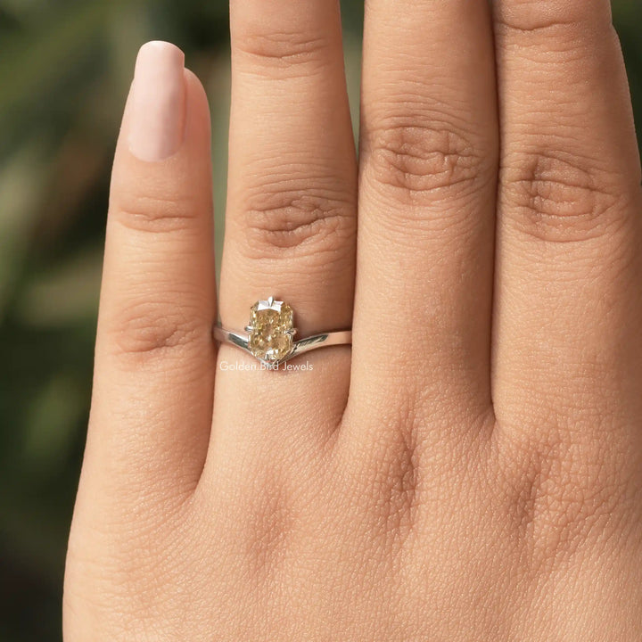 Yellow Radiant Moissanite Sideway Solitaire Ring