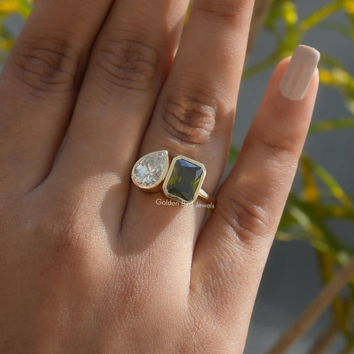 Radiant & Pear Cut Moissanite Bezel Ring