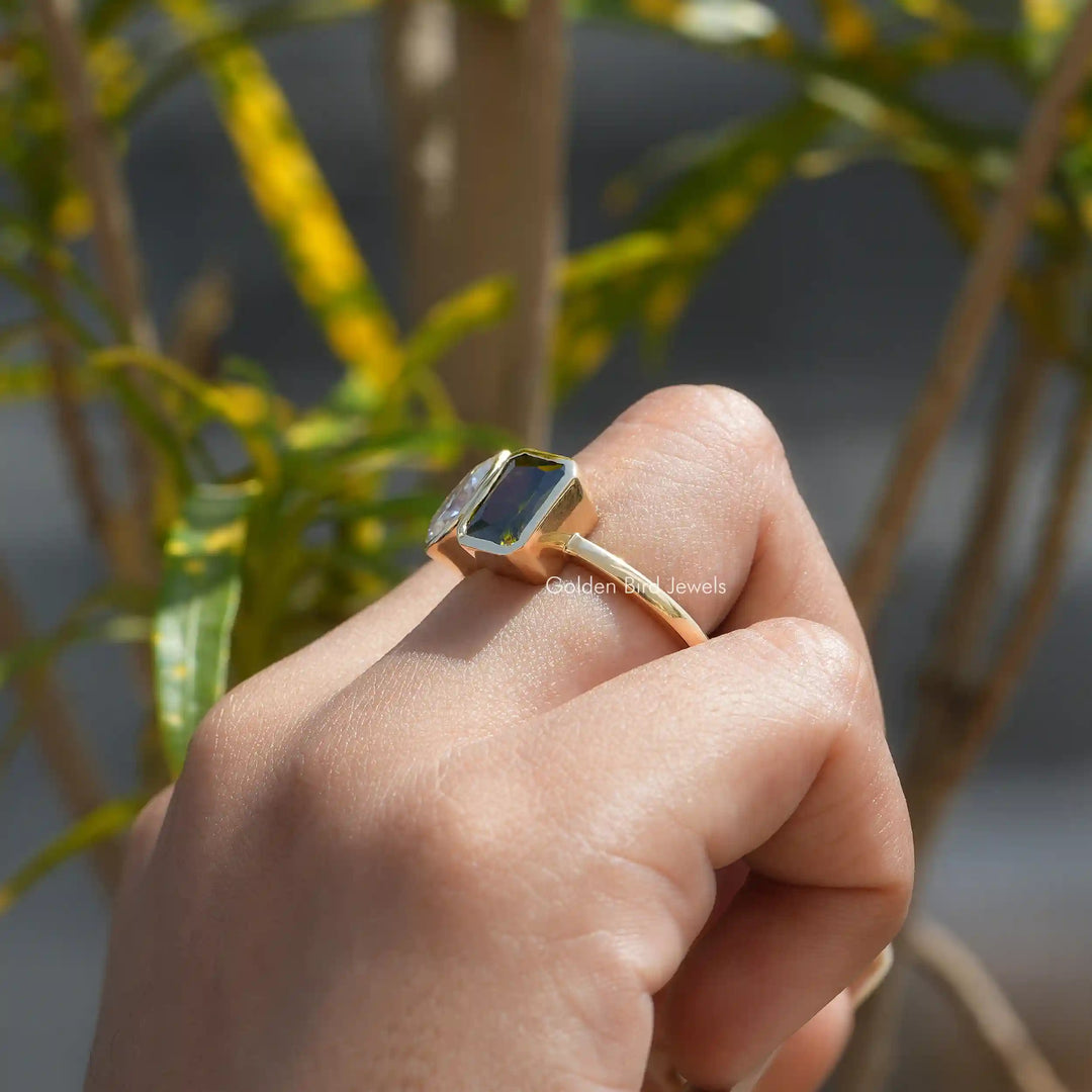 Radiant & Pear Cut Moissanite Bezel Ring