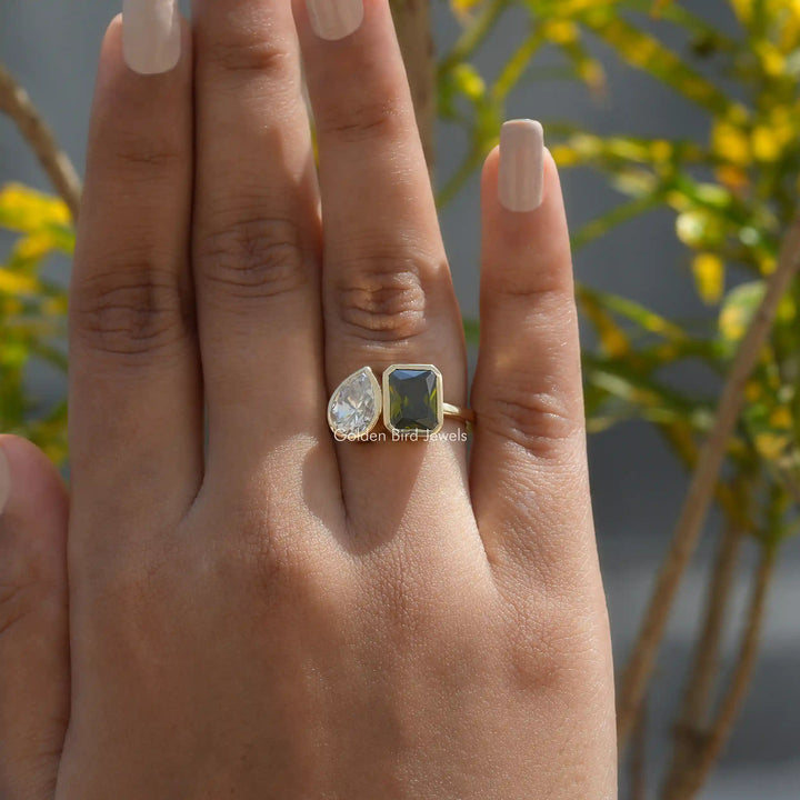 Radiant & Pear Cut Moissanite Bezel Ring