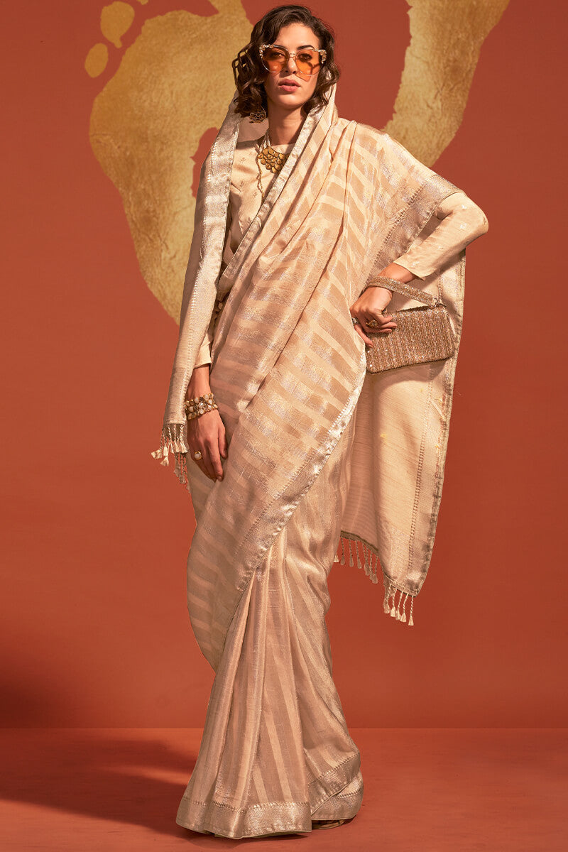 Blissful Beige Soft Banarasi Silk Saree With Desiring Blouse