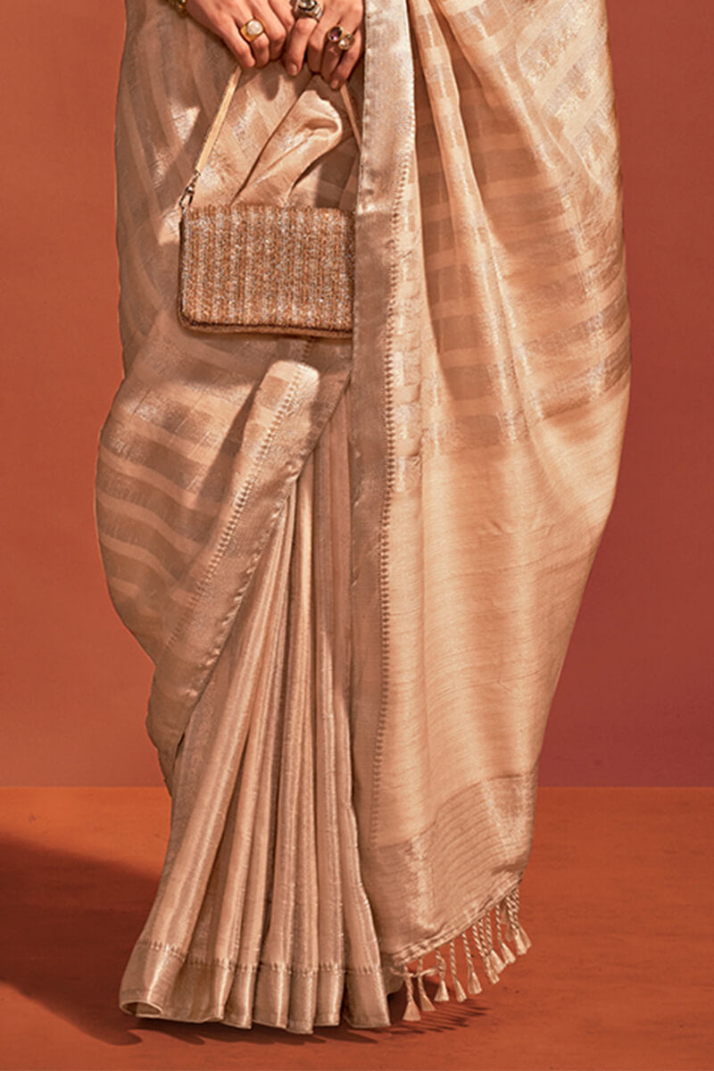 Blissful Beige Soft Banarasi Silk Saree With Desiring Blouse