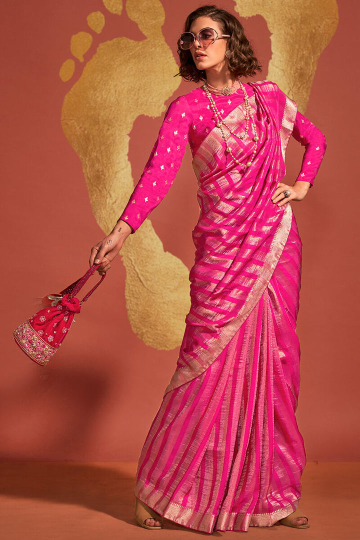 Energetic Dark Pink Soft Banarasi Silk Saree With Glowing Blouse