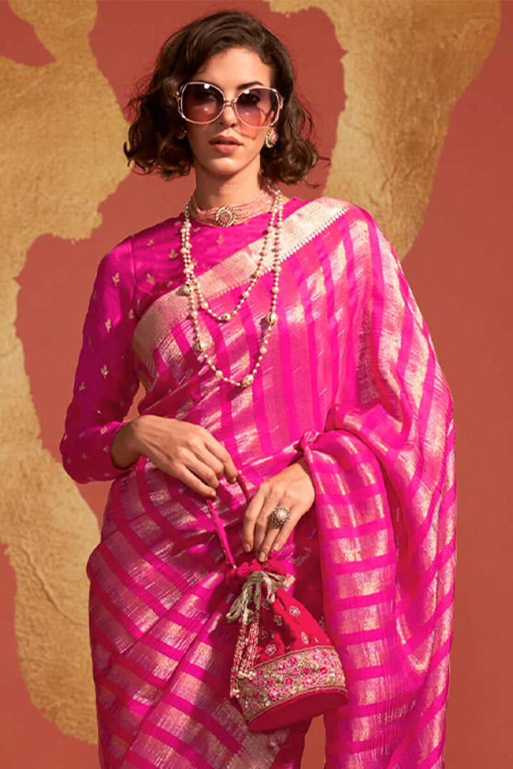 Energetic Dark Pink Soft Banarasi Silk Saree With Glowing Blouse