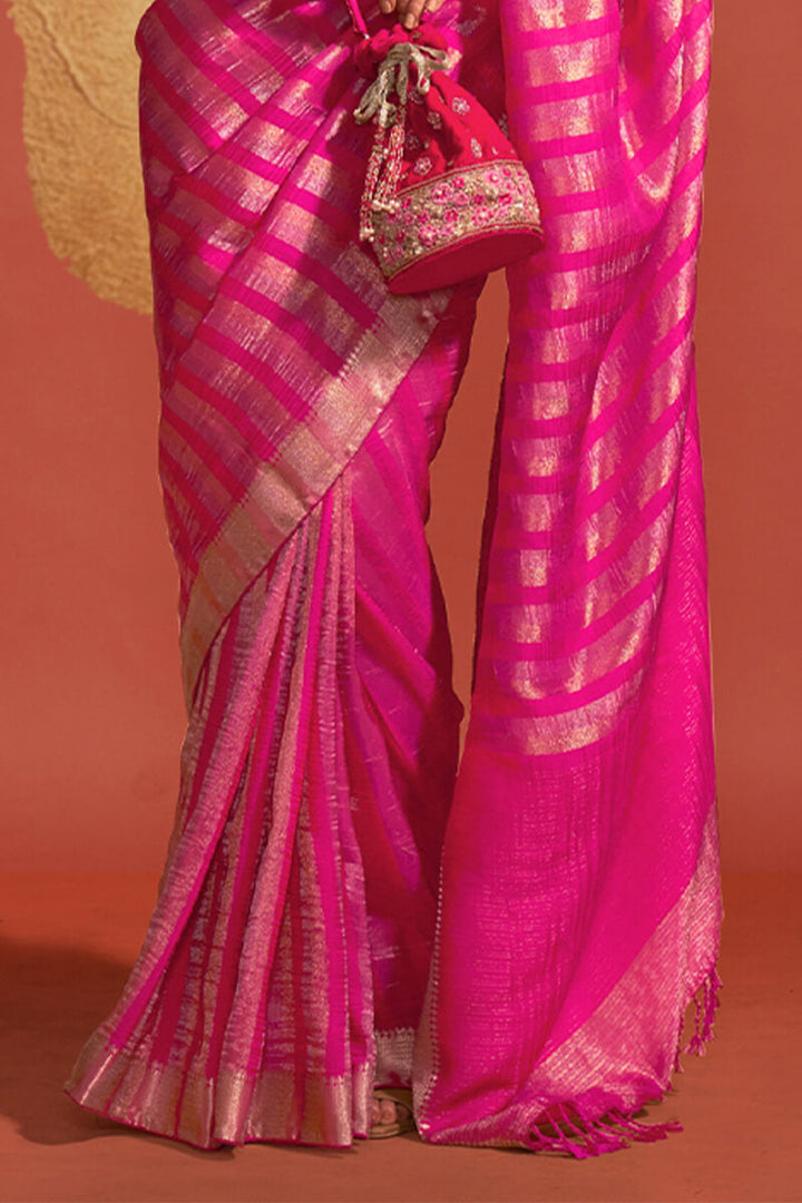 Energetic Dark Pink Soft Banarasi Silk Saree With Glowing Blouse