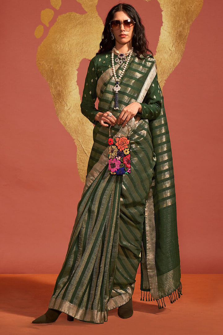 Jazzy Dark Green Soft Banarasi Silk Saree With Hypnotic Blouse