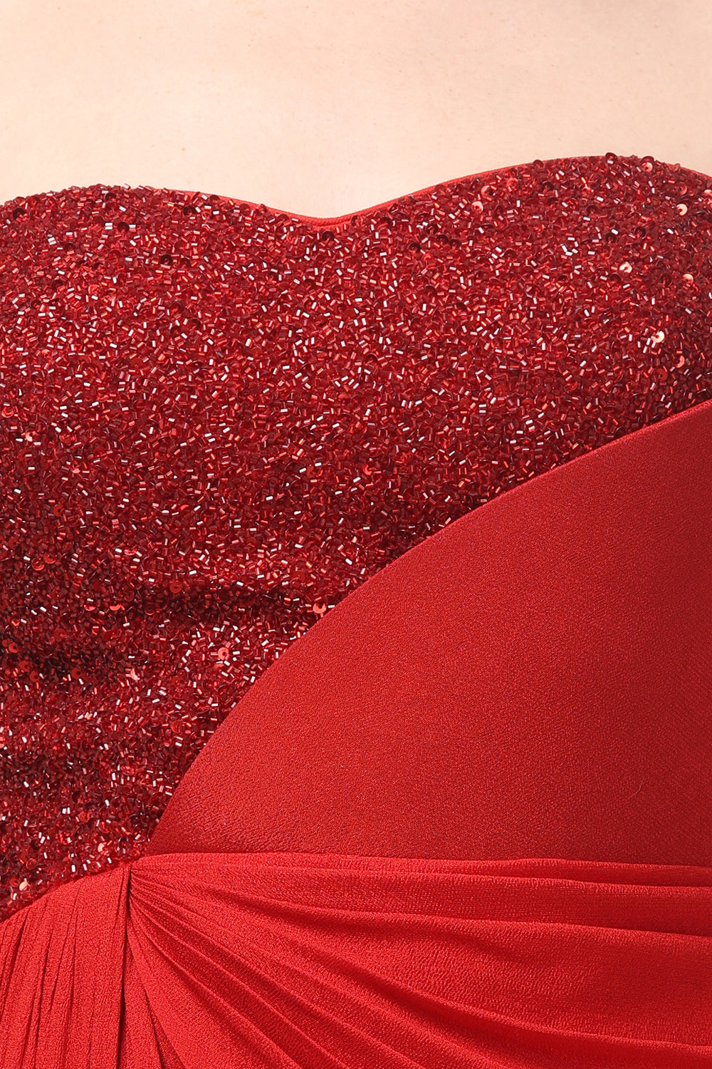 Red Embellished Strapless Saree Gown with Drape Detail