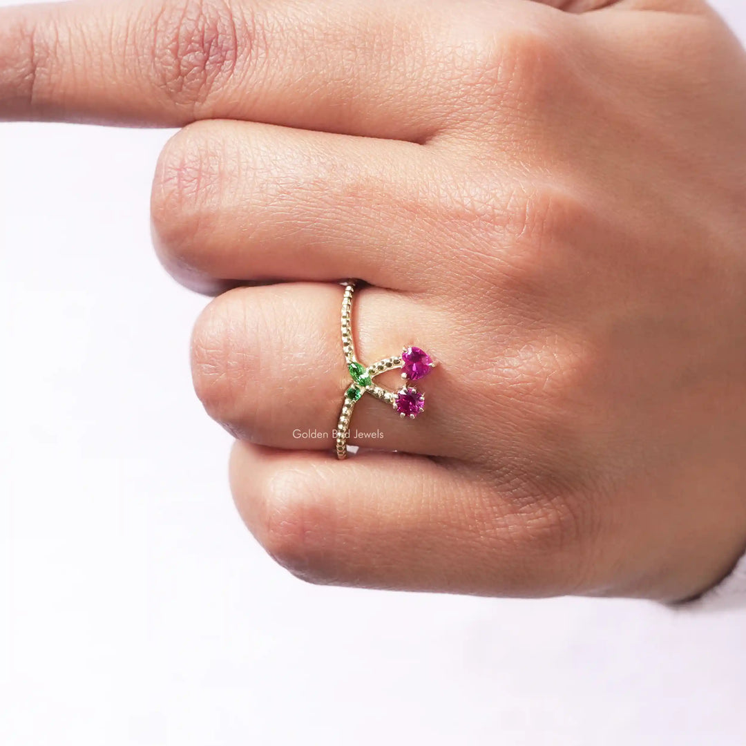 Heart And Round Cut Red Ruby Gemstone Cherry Ring