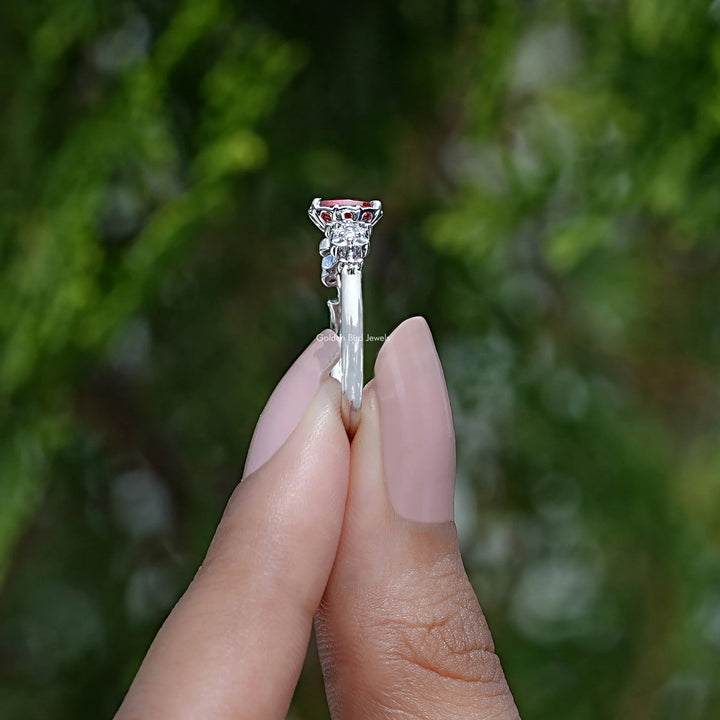 Red Ruby Oval Cut Gemstone Accent Engagement Ring