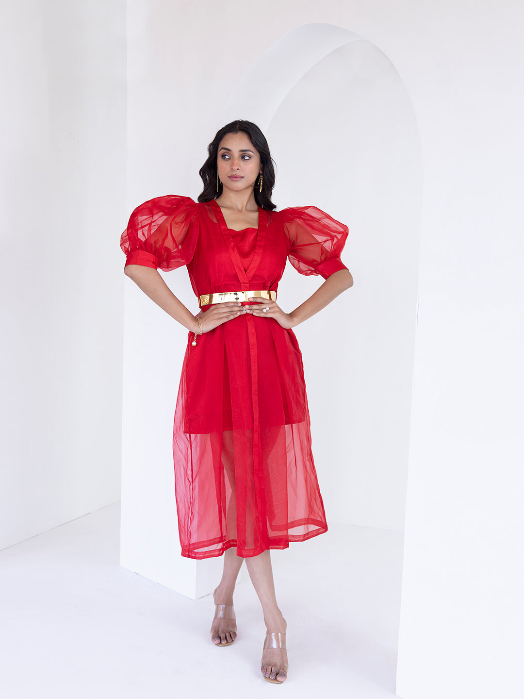 Ribbon Red Organza Dress  - By Ragavi - qivii