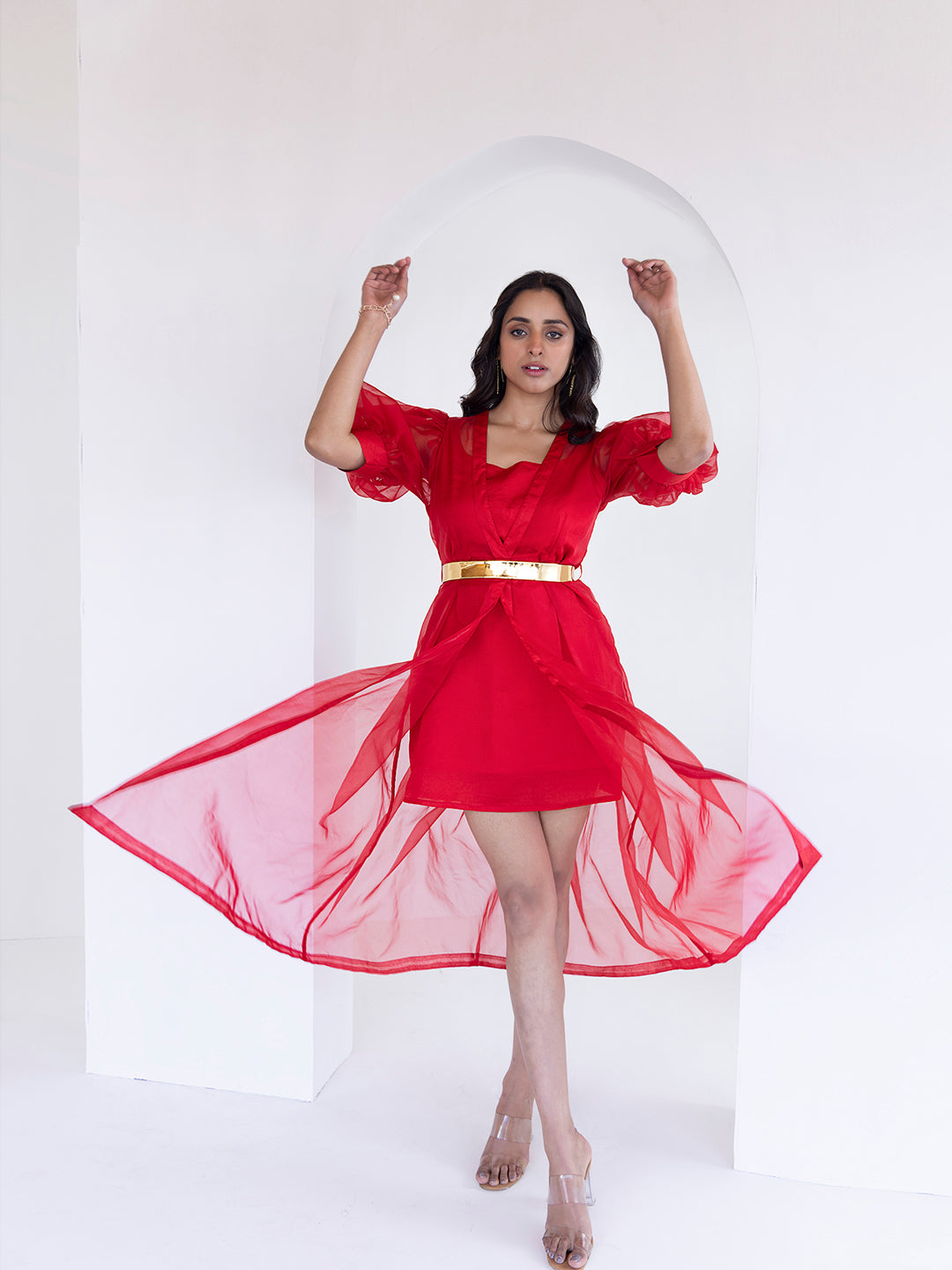 Ribbon Red Organza Dress  - By Ragavi - qivii