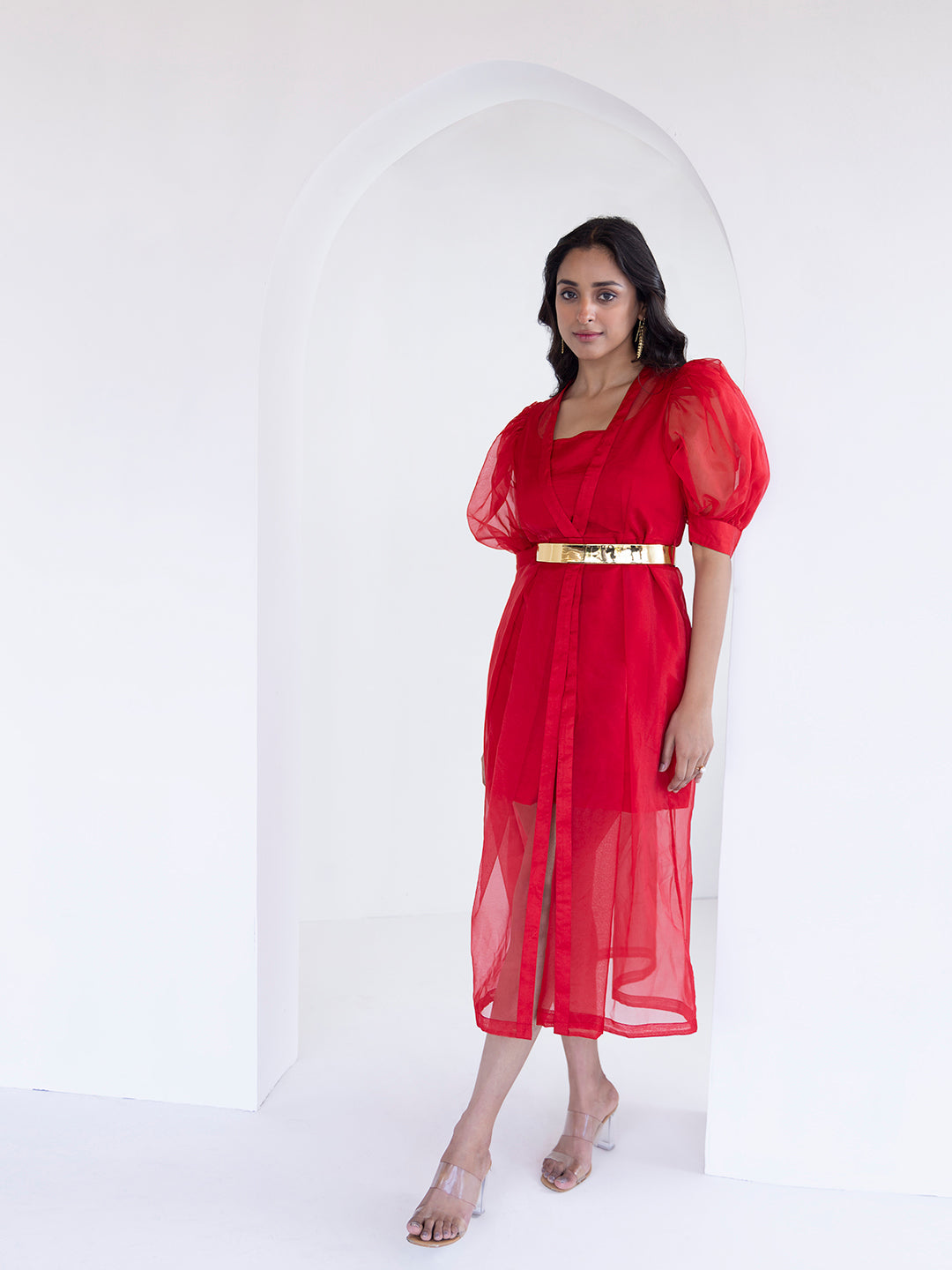 Ribbon Red Organza Dress  - By Ragavi - qivii