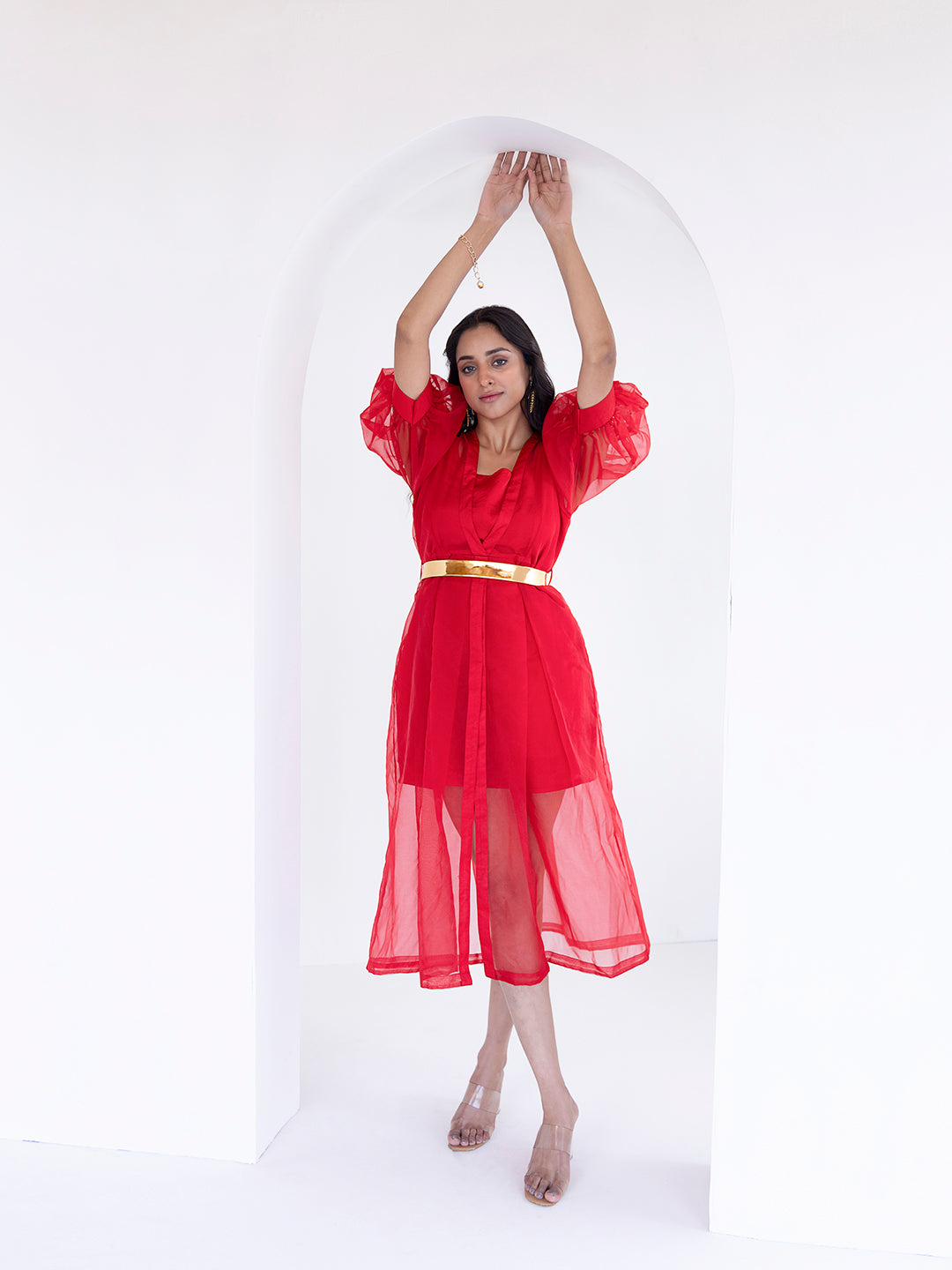 Ribbon Red Organza Dress  - By Ragavi - qivii