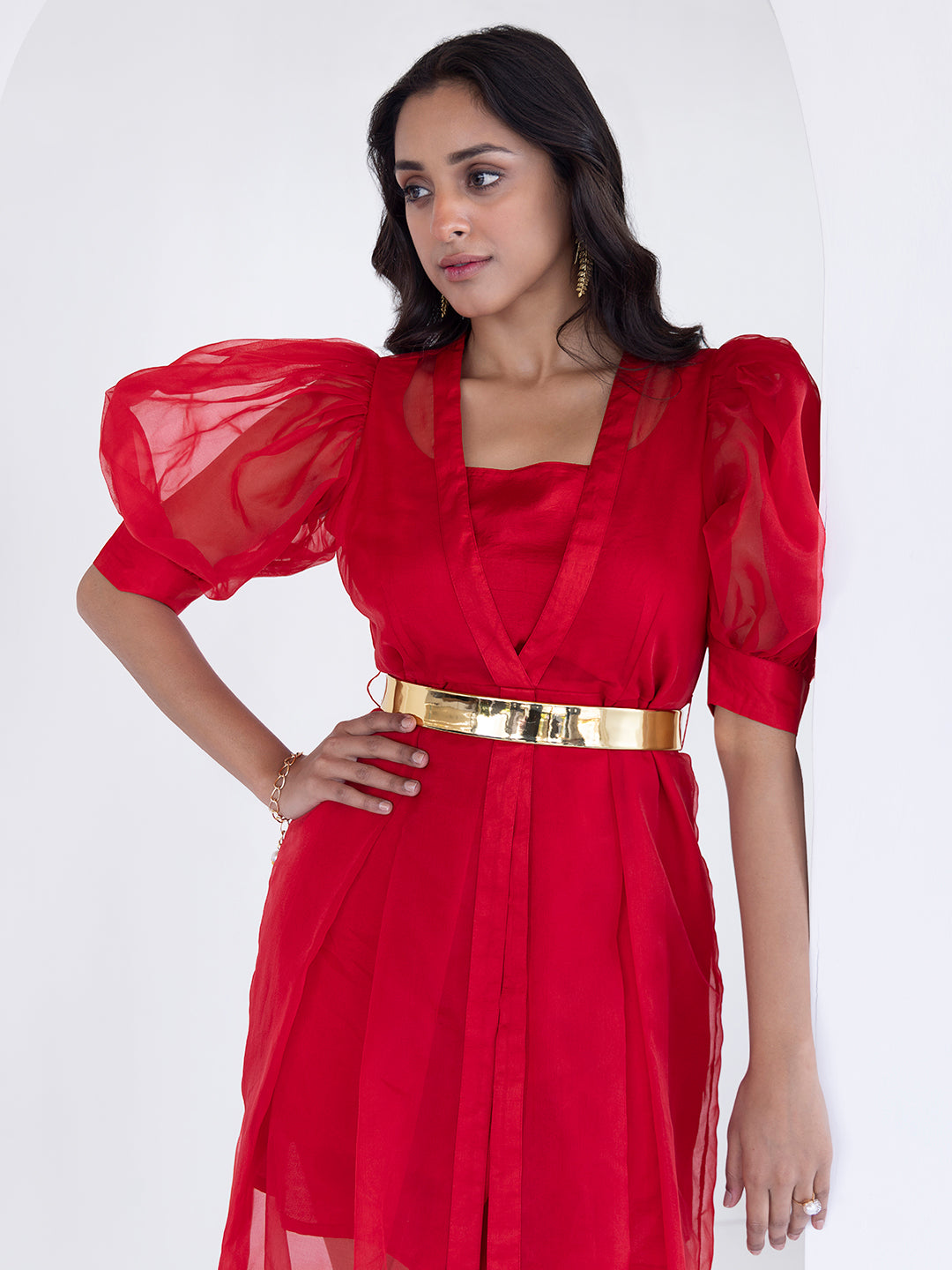 Ribbon Red Organza Dress  - By Ragavi - qivii