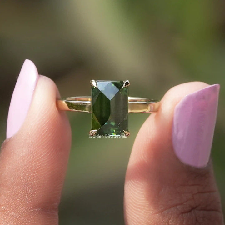 Rose Cut Emerald Cut Moissanite Solitaire Ring