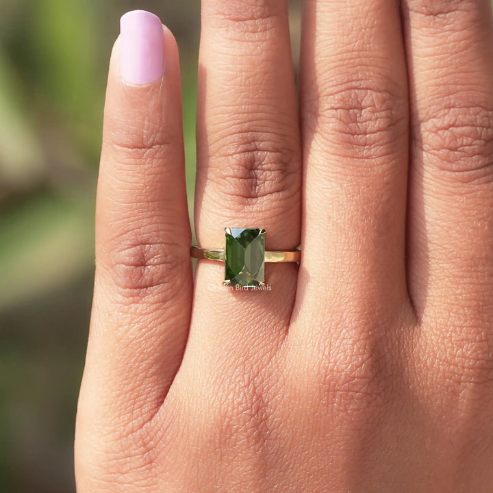 Rose Cut Emerald Cut Moissanite Solitaire Ring