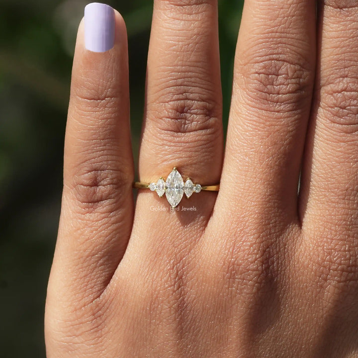 Round And Marquise Cut Moissanite Engagement Ring