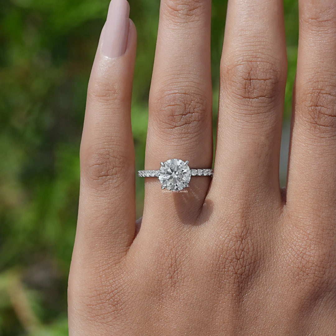 Round Cut Accent Lab Diamond Solitaire Ring