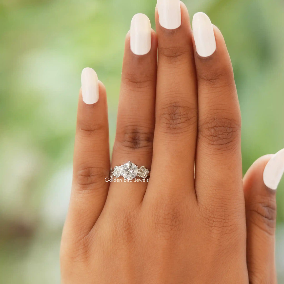 Round Cut Moissanite Rose Floral Ring