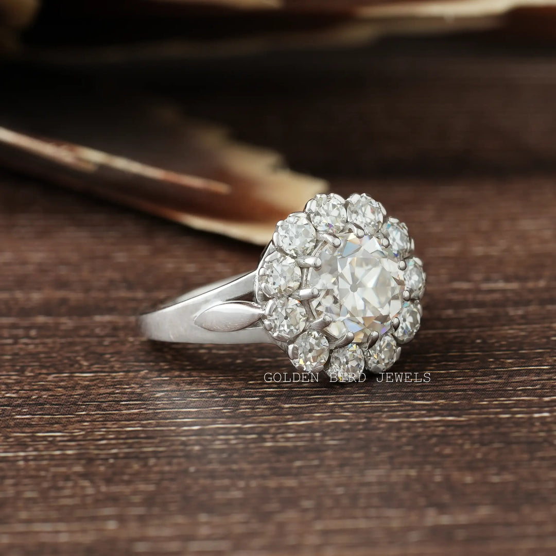 Old European Round Cut Floral Style Moissanite Ring