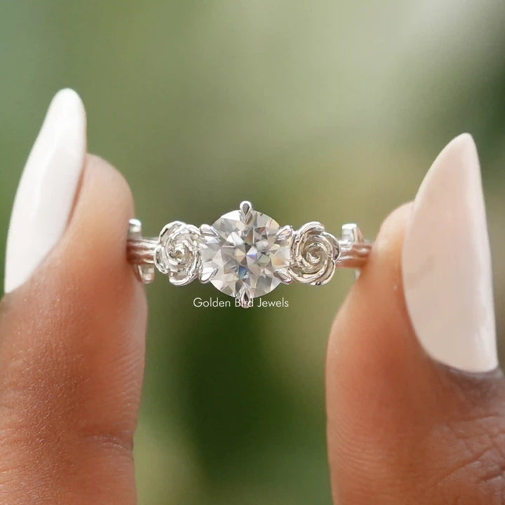 Round Cut Moissanite Rose Floral Ring